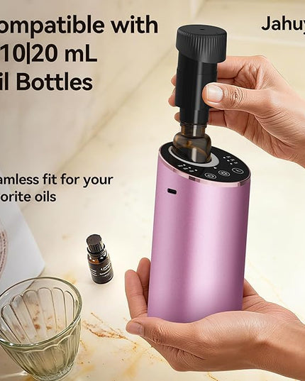 Waterless Essential Oil Diffuser Scent Aromatherapy Diffusers for Home Large Room, Car, Office, Portable Battery Operated Cordless Air Freshener, 4 Timers & 3 Mist Levels, 100ml Capacity (Pink)
