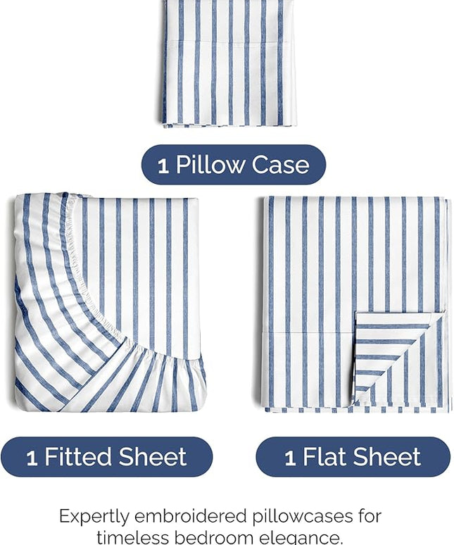 Twin XL Size 3 Piece Sheet Set - Comfy Breathable & Cooling Bed Sheets Set - Hotel Luxury Bedding for Women, Men, Kids, Teens, Boys & Girls - Deep Pockets and Wrinkle Free - Oeko-Tex - Blue Stripes 2