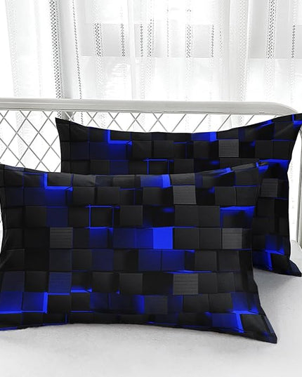 Geometric Blue Black Comforter Set,Light Honeycomb 3 Piece Bedding Set King Size for Teen Boys,Modern Quilt Set Geometry Decor,Microfiber Lightweight 1 Comforter 2 Pillowcases All Season