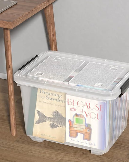Obstnny 50 L Clear Plastic Storage Bins with Wheels, Large Lidded Organizer Boxes, 4 Pack