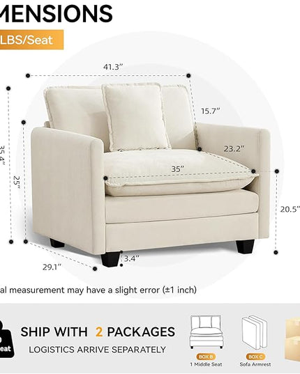 41'' Modern Chenille Oversized Chair, Upholstered Accent Living Room Chair with Extra Thicked Deep Seat, Single Lounge Chair for Bedroom, Small Apartment, Beige