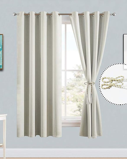 Yakamok Room Darkening Thermal Insulated Soft and Smooth Curtains with Grommet for Living Room(2 Panels,52Wx63L, Light Beige)