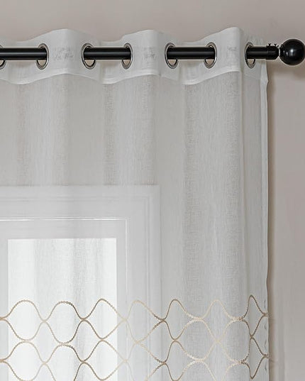 Amazon Basics 2-Piece Embroidery Sheer Curtain Set, Light Filtering Hollow Drapes for Living Room and Bedroom, 42" W × 63" L, White Scale