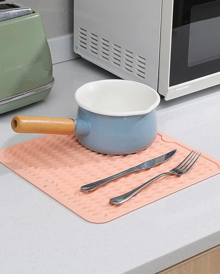Silicone Dish Drying Mat for Multiple Usage,Easy clean,Eco-friendly,Heat-resistant Silicone Mat for Kitchen Counter or Sink,Refrigerator or Drawer liner Pink M 12 inches x 12 inches