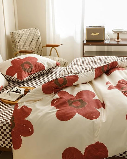 Houseri Red Sunflower Comforter Set King Foral Bedding Soft Comfy Comforter Quilts