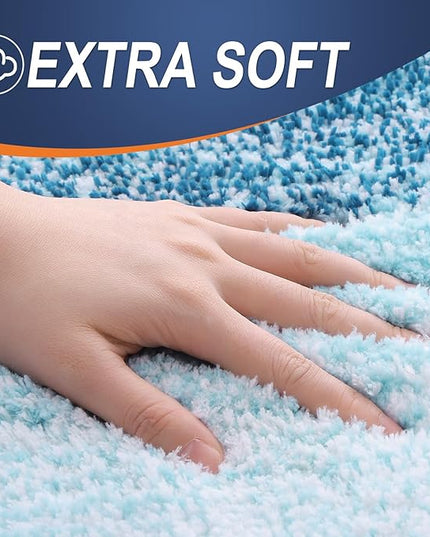 OLANLY Bathroom Rug Set 2 Piece, Soft Absorbent Microfiber Bath Mats and U-Shaped Contour Toilet Rug, Non-Slip, Machine Wash Dry, Plush Shaggy Bath Mats for Bathroom (24"x16"+24"x20", Peacock Blue)