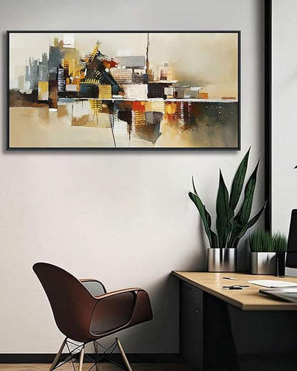 Yellow Abstract Wall Art for Living Room - Modern Wall Art - Framed Large Wall Decor - Canvas Pictures for Bedroom, Office, Above Bed - Contemporary Artwork for Home Decor 20×40IN
