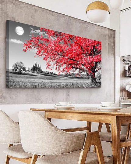 Canvas Wall Art For Living Room Office Wall Decor Bedroom Decor Black And White Landscape Wall Painting Red Tree Wall Pictures Canvas Art Prints Ready To Hang For Room Home Decoration 48 X 24