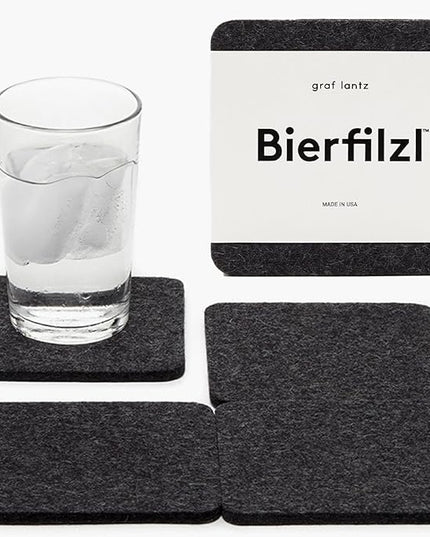 Graf Lantz - Bierfilzl Merino Wool Square Coasters Set of 4 - Charcoal (4"x4"x5mm) - Absorbs 30% of Weight, Natural German Wool - Heat Resistant, Sustainable, Reusable - Home Decor, Coffee Table Decor