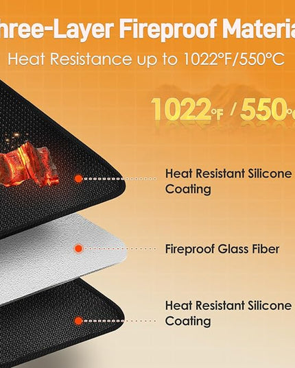 Heat Resistant Mats for Countertop - Fireproof 15x18 in Heat Resistant Mats for Air Fryer - Hot Pad Air Fryer Mat Compatible with Ninja,COSORI,Cuisinart for Coffee Maker, Toaster, Oven 2PCS - Black