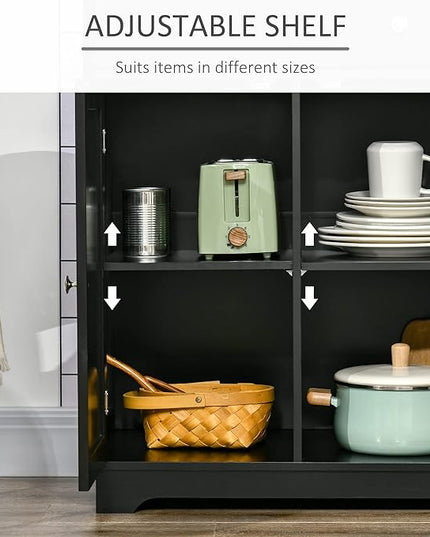HOMCOM Sideboard with Solid Wood Countertop, Modern Kitchen Storage Cabinet, Coffee Bar Cabinet with 3 Drawers, Doors and Adjustable Shelf, Black