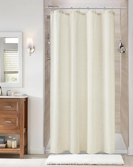 Naturoom Ivory Linen Shower Curtain, Cloth Textured Fabric Shower Curtain Set with Hooks, Simple Elegant Modern Farmhouse Country Ultra Thick Shower Curtain for Bathroom,Water Repellent,42x72