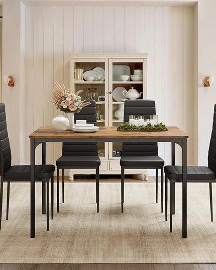 Gizoon Dining Table Set for 4, 5 Piece Kitchen Table Set with 4 Upholstered PU Leather Chairs for Dining Room, Living Room, Apartment, Small Space, Retro