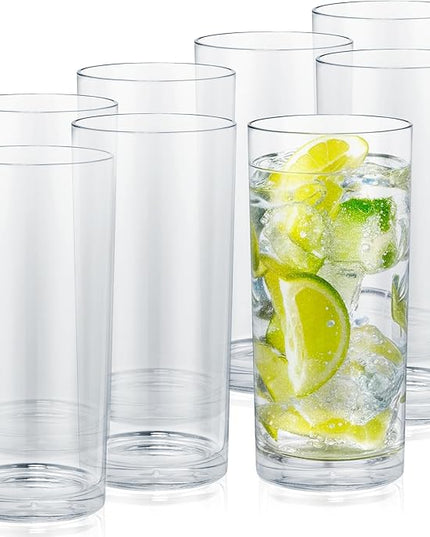 Zulay Kitchen Acrylic Glasses Drinkware - 8 Piece Unbreakable Plastic Tumblers - BPA-Free, Reusable Plastic Drinking Glasses for Home & Outdoors - Stackable, Lead-Free & Dishwasher Safe - (16 Ounces)