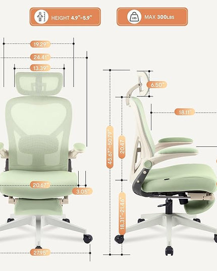 FLEXISPOT Foldex Ergonomic Office Chair, Folding Chair for Small Spaces with Lumbar Support, Flip-up Armrests, 3D Headrest, Desk Chairs with Footrest for Work,Video Game (Foam Seat, Green)