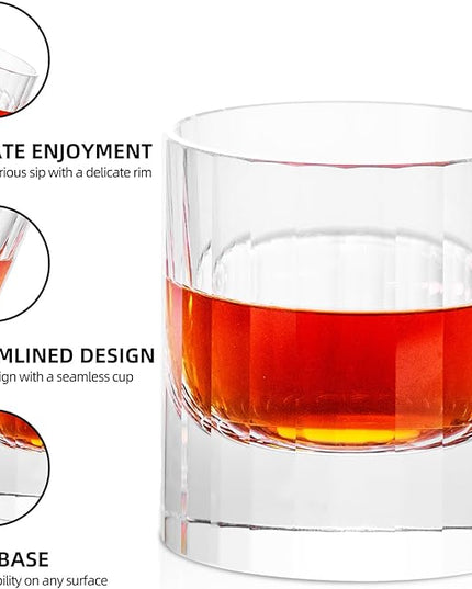 KAMMAK Crystal Whiskey Glasses Set of 2, 10.14 Oz Old Fashioned Tumbler with Delicate Cut Rim & Thick Heavy Base, Elegant Barware for Scotch, Bourbon, Cocktail, Wine - Ideal Gift & Home Drinkware