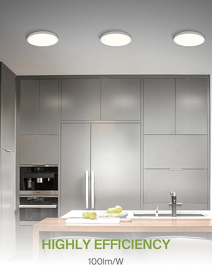 ASD LED 15" Round Flush Mount Ceiling Light Fixture, Low Profile Surface Lighting | 5CCT, Dimmable, Ultra-Thin, ETL Listed | 28W 2300LM 2700-6000K 100-277V | Kitchen, Hallway Lamp | White, 2 Pack