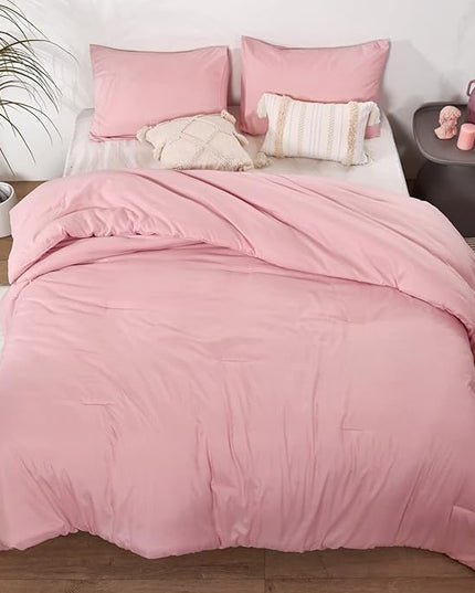 ROSGONIA King Size Comforter Set Pink, 3pcs (1 Boho Pink Comforter & 2 Pillowcases) All Season Bedding Soft Lightweight Bedspread Blanket Quilts