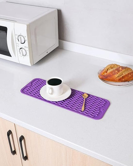 Silicone Dish Drying Mat for Multiple Usage,Easy clean,Eco-friendly,Heat-resistant Silicone Mat for Kitchen Counter,Sink,Bar,Bottle,or Cup Purple M 17 inches x 6 inches