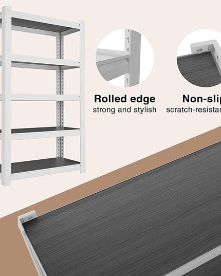 WORKPRO House 5-Tier Shelving Unit, 3000lbs Adjustable Storage Shelves, Boltless Book Shelf, Shelf Organizer for Kitchen, Living Room, Bathroom, Wood Grain Pattern, Waterproof Board, 24-1/10"W, White