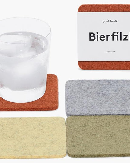 Graf Lantz - Bierfilzl Merino Wool Square Coasters Set of 4 - Ikebana (4"x4"x5mm) - Absorbs 30% of Weight - Natural German Wool - Heat Resistant, Sustainable, Reusable - Home Decor, Coffee Table Decor