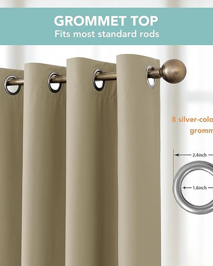 BONZER 100% Blackout Curtains 4 Panels - Thermal Insulated Full Light Blocking Window Drapes, Single Layer Grommet Curtain with Black Laminated Backing for Bedroom/Living Room, 54 x 72 Inch, Taupe