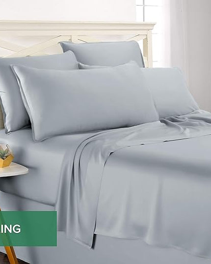 Pure Bamboo Queen Sheets, Genuine 100% Organic Viscose Derived from Bamboo Bed Sheet Set, Luxuriously Soft & Cooling, Double Stitching, 2 Year Quality Promise (Queen, Sterling Blue)
