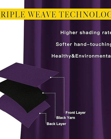 NICETOWN Bedroom Blackout Curtains Panels - Triple Weave Energy Saving Thermal Insulated Solid Grommet Blackout Draperies for Patio (80 inches by 108 Inch, Royal Purple, Set of 2)