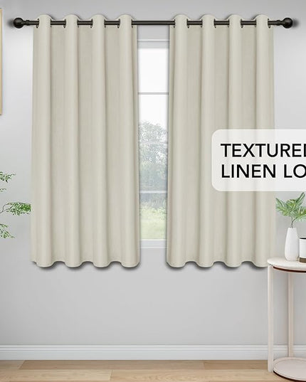 Easy-Going Linen Look Blackout Curtain Grommet Window Curtain Drapes for Bedroom, Living Room Thermal Insulated Room Darkening (2 Panels, 52x84 inch, Natural)