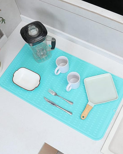 Silicone Dish Drying Mat for Multiple Usage,Easy clean,Eco-friendly,Heat-resistant Silicone Mat for Kitchen Counter or Sink,Refrigerator or Drawer Liner Mint 4XL 32 inches x 18 inches