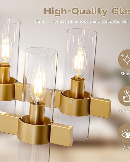 Gold Linear Chandeliers for Dining Room, 54" Rectangle Chandelier with Glass, 16-Light Modern Chandeliers Over Table, Farmhouse Chandelier for Kitchen Island, Industrial Pendant Light Fixtures