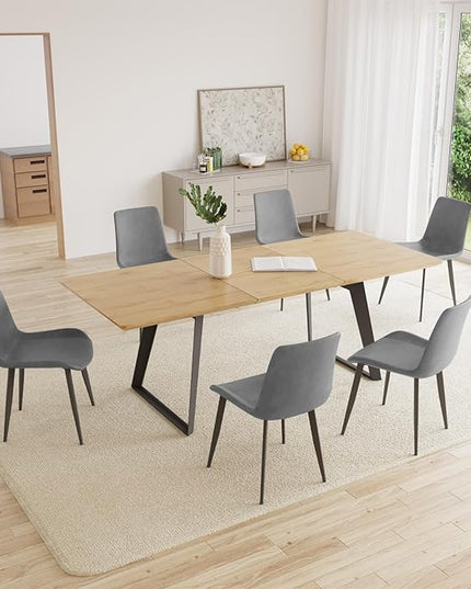 ZckyCine 67'' Extendable Rectangular Wooden Dining Table and Chairs 6-Seater Modern Mid-Century Style Multi-Purpose Space-Saving Design Home Dining Room Furniture Set