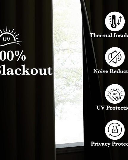 NICETOWN 100% Blackout Curtains 96 inches Long, Grommet Lightweight Easy to Install Portable Blackout Curtains Energy Saving Shades for Living Room/Bedroom, Muted Beige, W52 x L96, 2 Panels