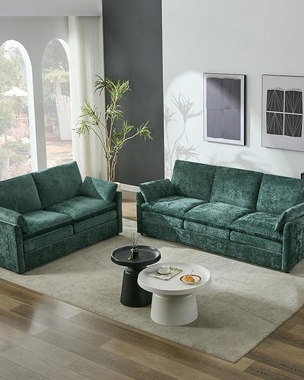 Tbfit Living Room Furniture Set, Loveseat & Standard Couch, Modern Comfy Cloud Sofa Set, Spring Seat Cushion, Chenille Fabric, Green