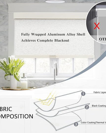 AOSKY Blackout Roller Shades Cordless Blinds for Windows, Free-Stop Shades with Valance, Thermal Insulated Fabric, UV Protection, Blinds for Home and Office (66" W x 72" H, Linen Beige