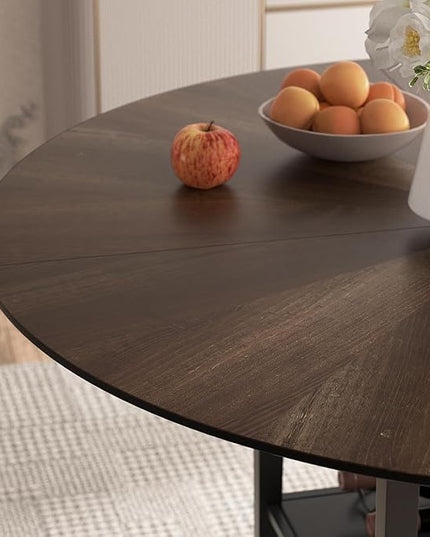 VFK 47" Round Kitchen Table Set with Storage Base & Metal Legs, 5-Piece Wooden Dining Set for 4 to 6 People, Includes 4 Upholstered Chairs for Dining Room, Living Room or Kitchen