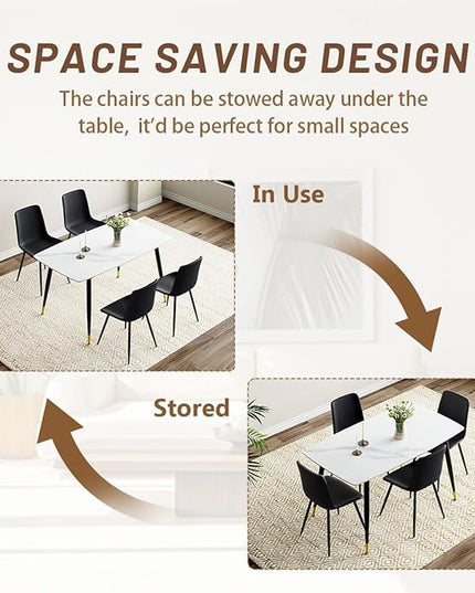50'' Dining Table Set for 4, Dining Room Sets for 4, Sintered Stone Dining Table Chairs Set of 4, Easy to Assemble，Suitable for Small Spaces