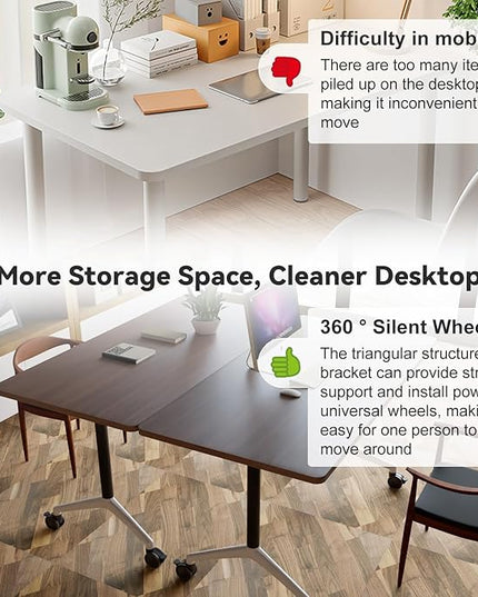 Conference Table, Folding Conference Room Tables, Modern Flip Top Seminar Training Meeting Table with Wheels, Modular Foldable Conference Tables for Home Office Classr (Brown 8 Pack 70.8inch)