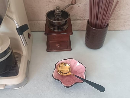 Coffee & Tea Spoon Rest for Coffee Bar Accessories, Flower Shaped Ceramic Small Spoon Rest for Coffee Bar & Station, Tea Spoon Holder for Teaspoon Rest, 1 PC (Cracks Deco, Pink)