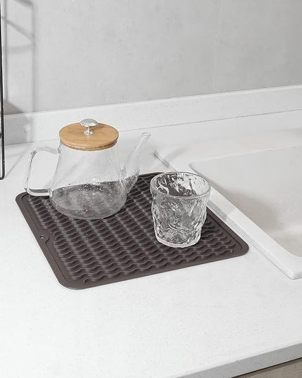 Silicone Dish Drying Mat for Multiple Usage,Easy clean,Eco-friendly,Heat-resistant Silicone Mat for Kitchen Counter or Sink,Refrigerator or Drawer liner Coffee M 12 inches x 12 inches