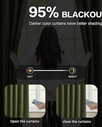 KEQIAOSUOCAI Olive Pinch Pleated Curtains 108 Inches Long, Blackout Energy Saving Curtain for Living Dining Room Light Blocking Window Draperies(Dark Olive,40x108,2 Panels)