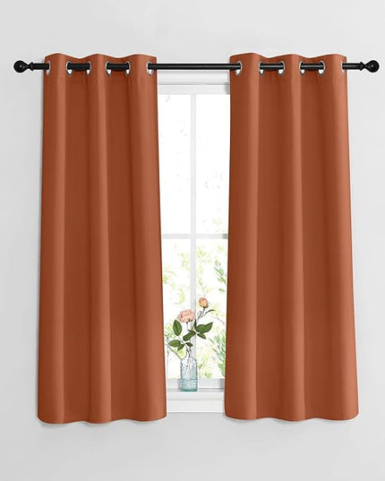 NICETOWN Blackout Burnt Orange Curtains for Kitchen 48 inches Long - Grommet Thermal Insulated Window Treatments Light Blocking Drapes for Bedroom/Girl Room, W37 x L48, 2 Panels