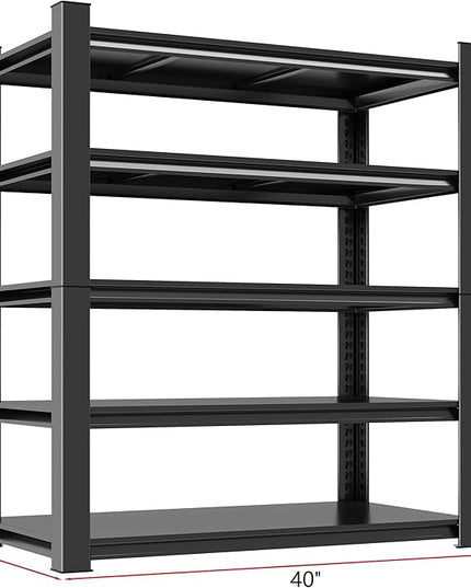 Metal Garage Shelving Unit, Heavy Duty 5-Tier Adjustable Storage Rack, Steel Shelving, 3020 lbs Capacity, Industrial Shelves for Heavy Tools and Equipment, Ideal for Garage, Basement, Black, 63"