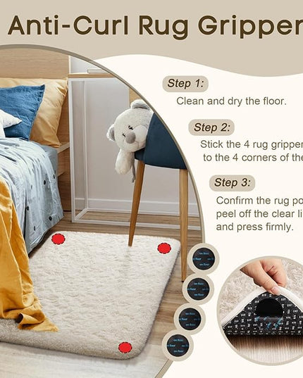 Ophanie Small Ivory Entryway Throw Rugs for Bedroom, 2x3 Mini Area Rug, Affordable Non Slip Fluffy Carpet, Fuzzy Soft Living Room Rugs, Home Decor Aesthetic, Nursery