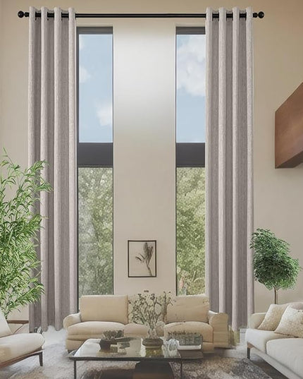 Linen Curtains 166 inch Length 2 Panels for High Ceiling Extra Long Thick Faux Linen Window Drapes Burlap Textured Curtains with Grommet for 2 Story High Living Room (52x166 Beige)