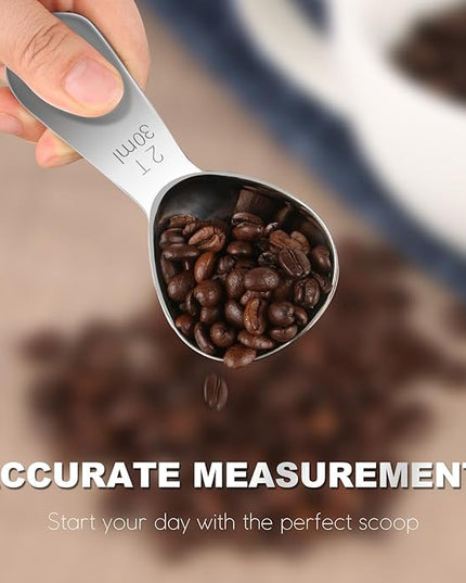 Coffee Scoop Set, Tablespoon Scoop 2 Pc Set (1 Tbsp & 2 Tbsp), Stainless Steel Measuring Spoons for Ground Coffee with Short Handles, for Tea, Sugar, or Flour