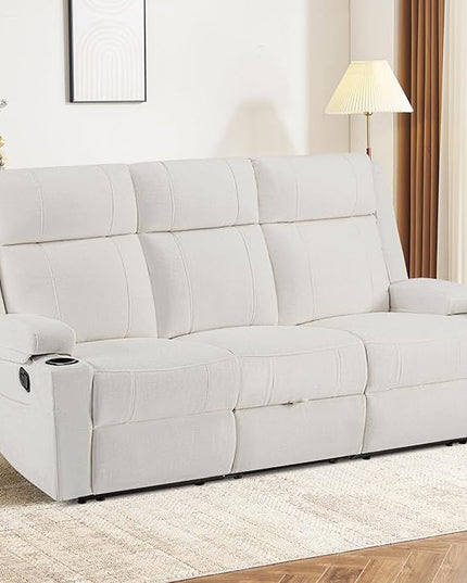 Reclining Sofa Couch,Loveseat Recliner Sofa with Drop Down Table/ 4 Cup Holder/Hidden Storage, Wall Hugger Recliner Sofa for Living Room & Home Theater & RV(Beige)
