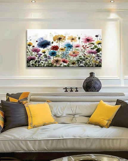 KZKU Flower Wall Art Canvas Prints Home Decor for Living Room Dining Room Bedroom Office Bathroom Multi-colored Watercolor wildflowers Pictures Wall Decor 20" x 40" Artwork