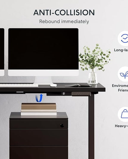 FLEXISPOT L Shaped Standing Desk, 63 x 47 Inch Electric Height Adjustable Corner Desk, Sit Stand Computer Workstation, Preset Controller, Home Office, Black Frame with Black Top, Black Drawer