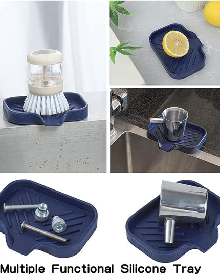 Silicone Bathroom Soap Dishes with Drain Spout-Kitchen Sink Organizer,Sponge Holder,Dish Soap Tray,Perfect for Dispenser,Scrubber,Bottle,Cup on Sink or Counter-Navy Blue 4.9"×3.2"